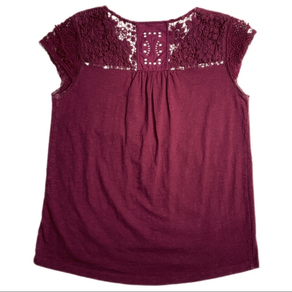 ANTHROPOLOGIE MEADOW RUE TOP CROCHETED DETAIL WINE - Picture 2 of 5